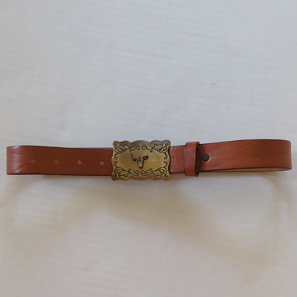 Vintage Chaucer Harness Leather Belt w/Western Buckle 26 Brown FLAW